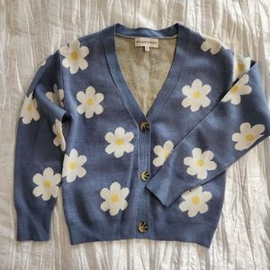 Willow & Wind Blue Floral Daisy Whimsical Women's Sweater Size Small